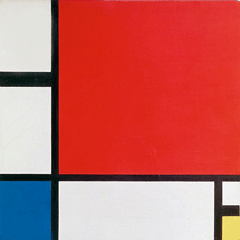 reproductie Compositie 2 met rood, blauw en geel van Piet Mondriaan